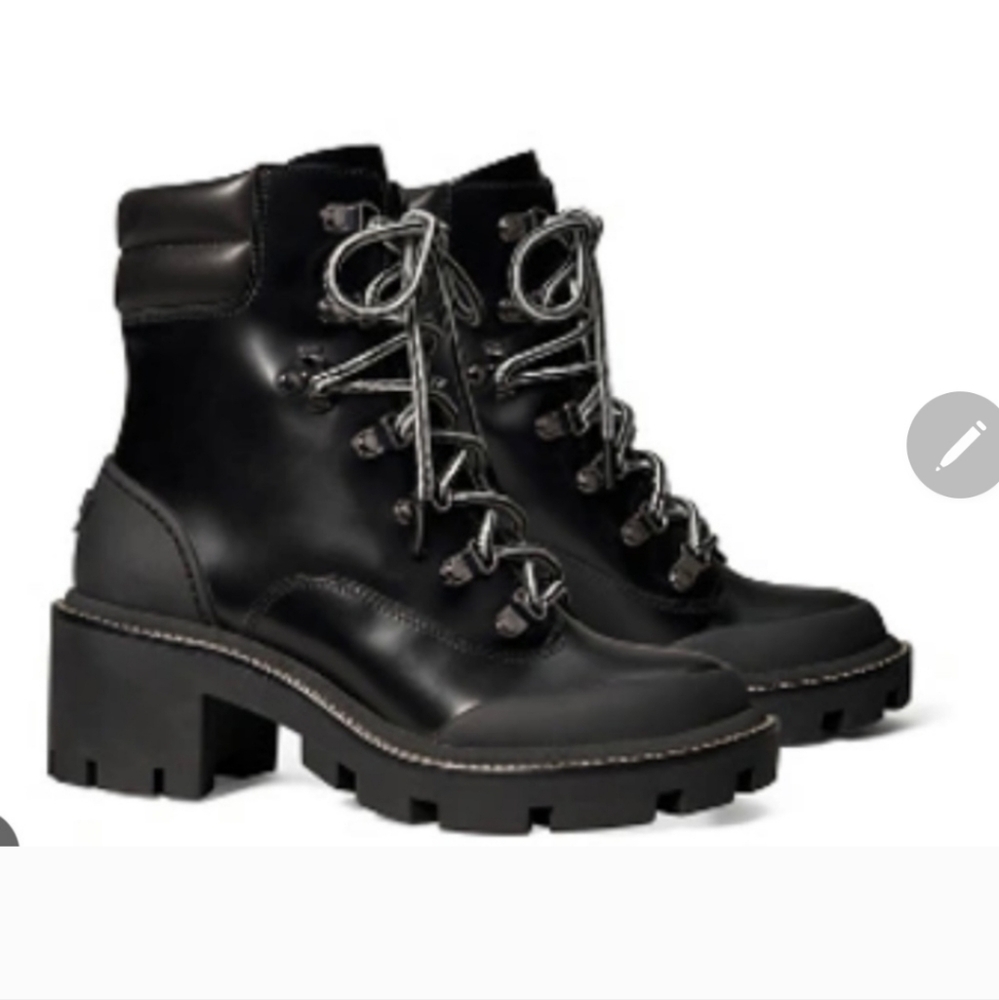 💣 TORY BURCH💣Black Leather Combat Lug Boots - Picture 6 of 15